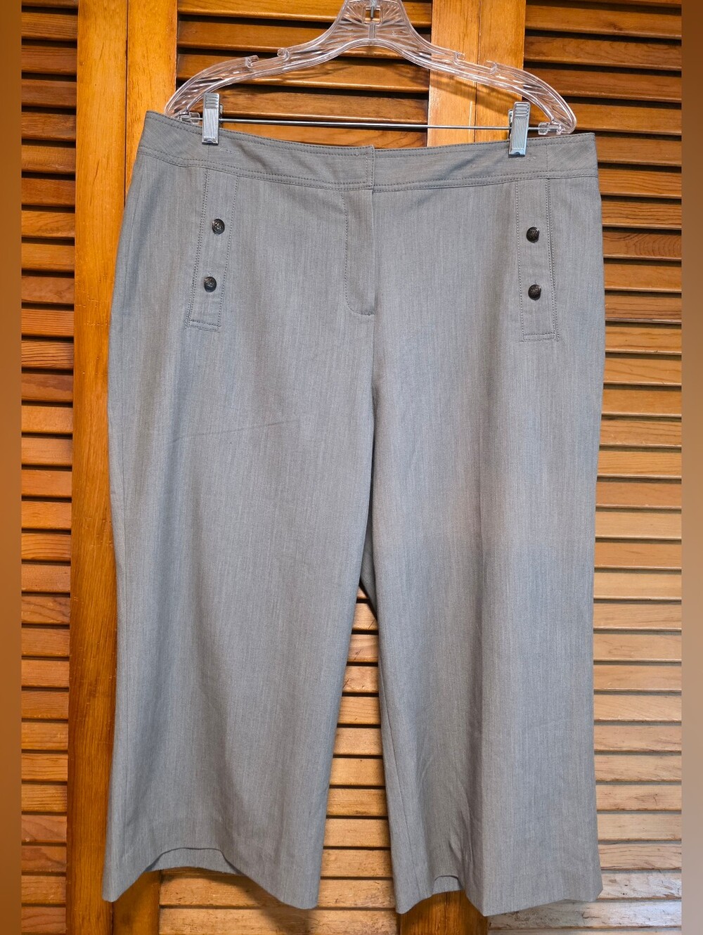 Larry Levine Stretch Gray Wide Leg Cropped Pants Sailor Button Career Office 16